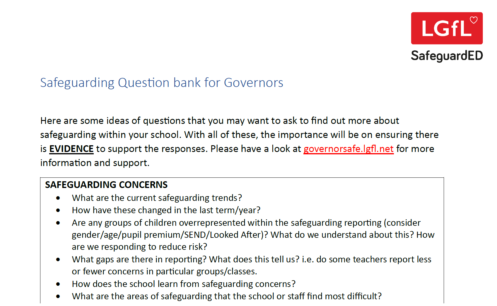 screenshot of question bank for governors